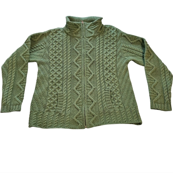 Aran Crafts Ireland 100% Merino Wool Full Zip Cardigan L - Picture 1 of 7